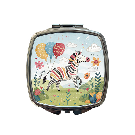Zebra Children's Illustration Style Small Travel Purse Handbag Pocket Makeup Compact Mirror