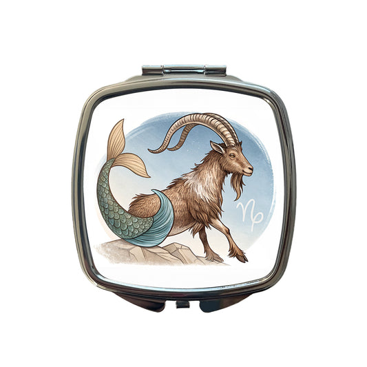 Zodiac Horoscope Symbol Capricorn Sea Goat Small Travel Purse Handbag Pocket Makeup Compact Mirror