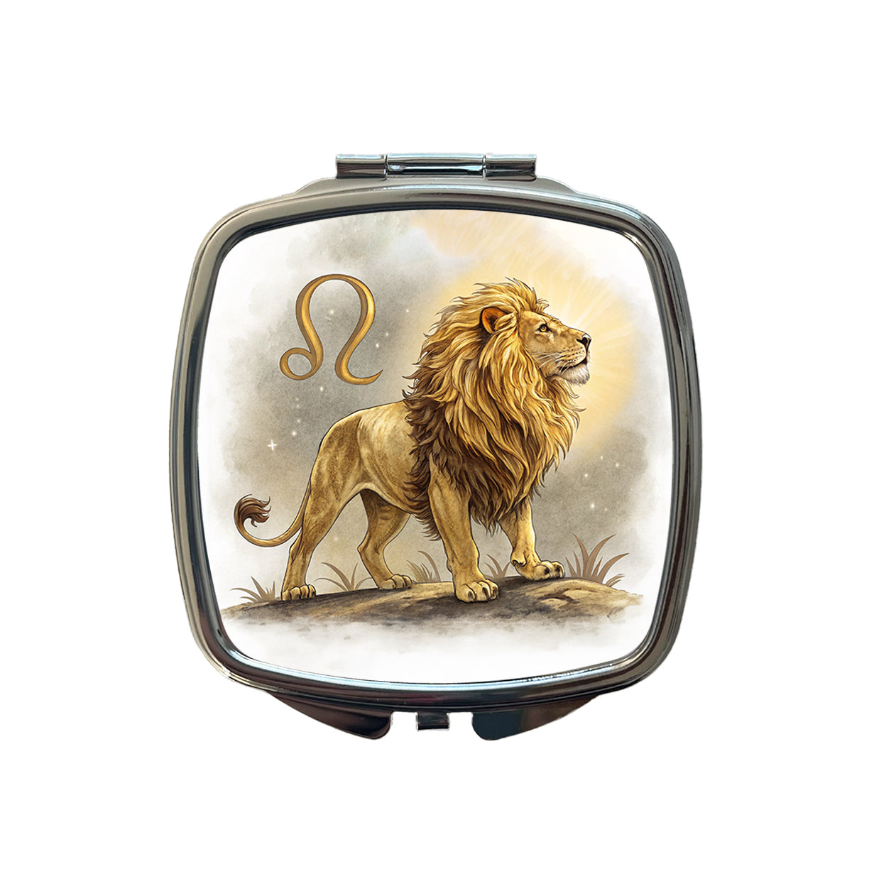 Zodiac Horoscope Symbol Leo Lion Small Travel Purse Handbag Pocket Makeup Compact Mirror