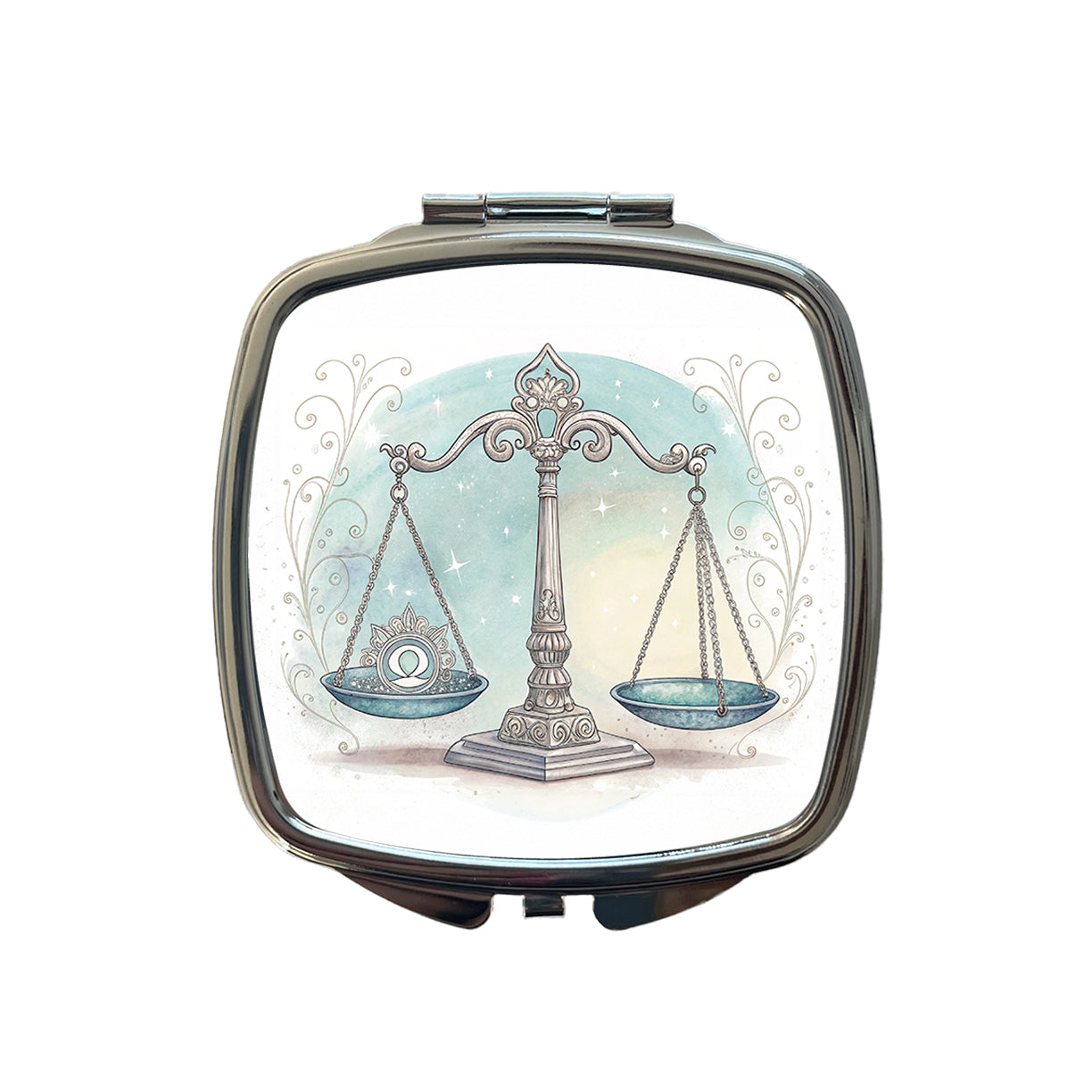 Zodiac Horoscope Symbol Libra Scales Small Travel Purse Handbag Pocket Makeup Compact Mirror
