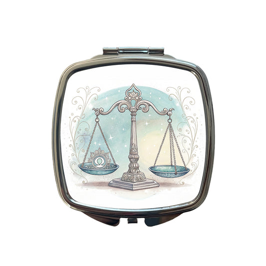 Zodiac Horoscope Symbol Libra Scales Small Travel Purse Handbag Pocket Makeup Compact Mirror