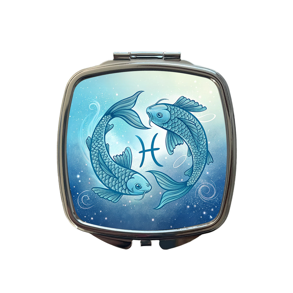 Zodiac Horoscope Symbol Pisces Fish Small Travel Purse Handbag Pocket Makeup Compact Mirror
