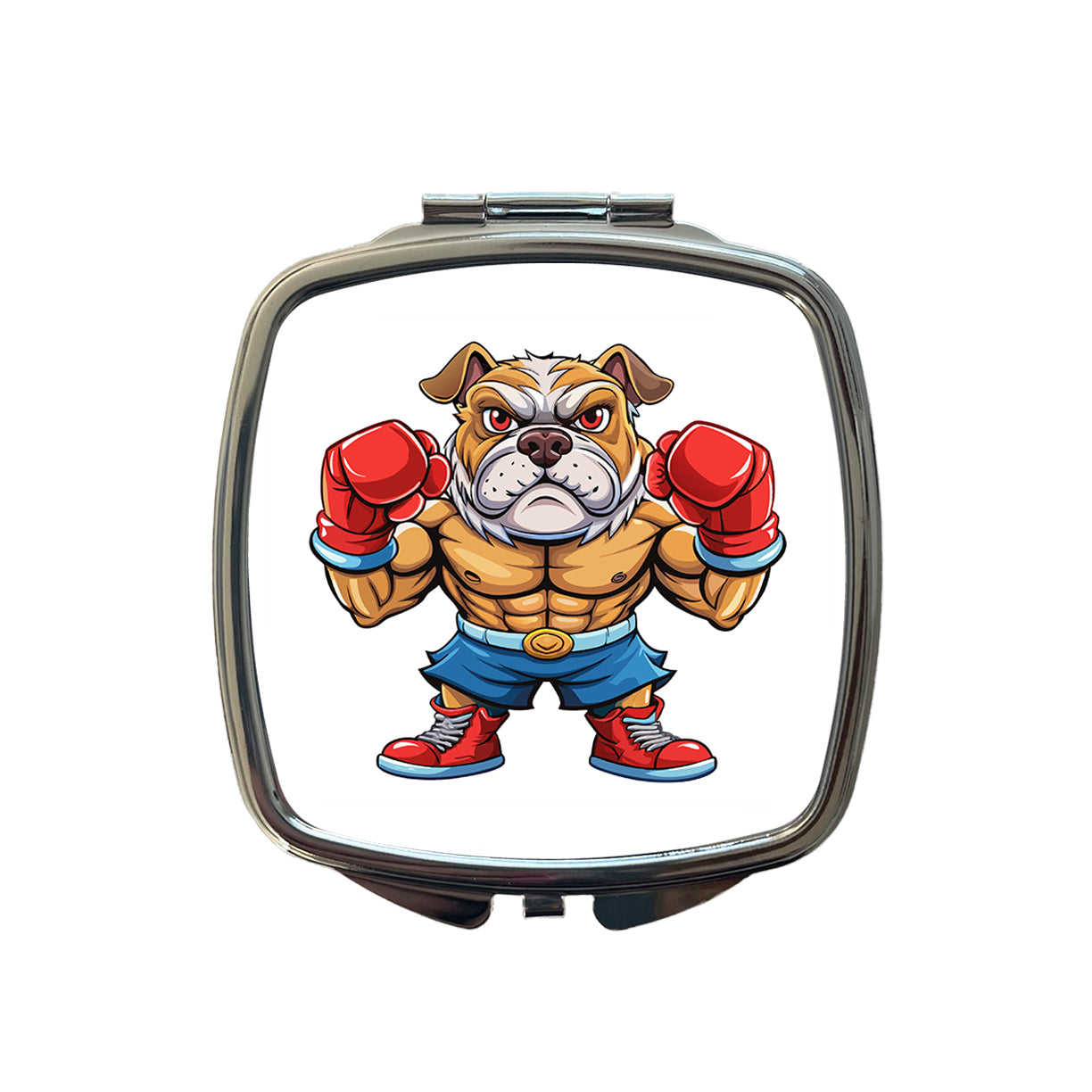Fighting Bulldog Mascot With Boxing Gloves Small Travel Purse Handbag Pocket Makeup Compact Mirror