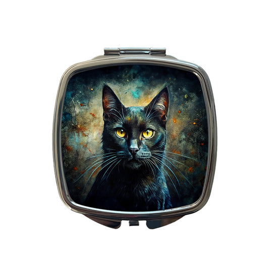 Black Cat Abstract Art Small Travel Purse Handbag Pocket Makeup Compact Mirror