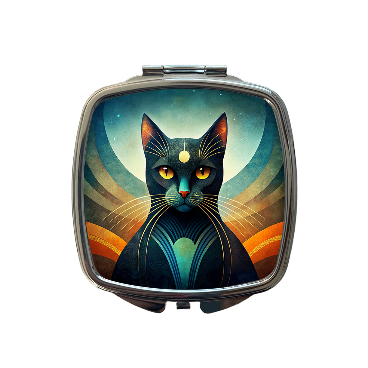 Black Cat Abstract Stylized Art Small Travel Purse Handbag Pocket Makeup Compact Mirror