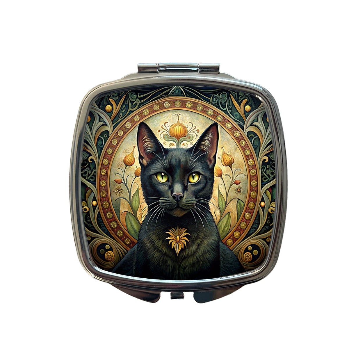 Black Cat Art Nouveau Small Travel Purse Handbag Pocket Makeup Compact Mirror