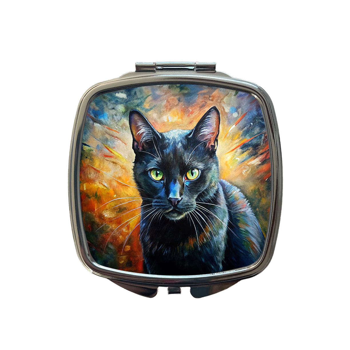 Black Cat Expressionism Art Small Travel Purse Handbag Pocket Makeup Compact Mirror