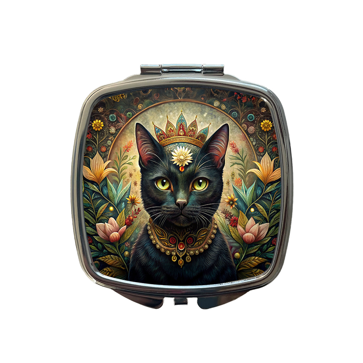 Black Cat French Bohemian Art Small Travel Purse Handbag Pocket Makeup Compact Mirror