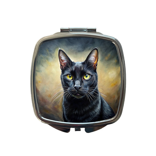 Black Cat Illustration Small Travel Purse Handbag Pocket Makeup Compact Mirror