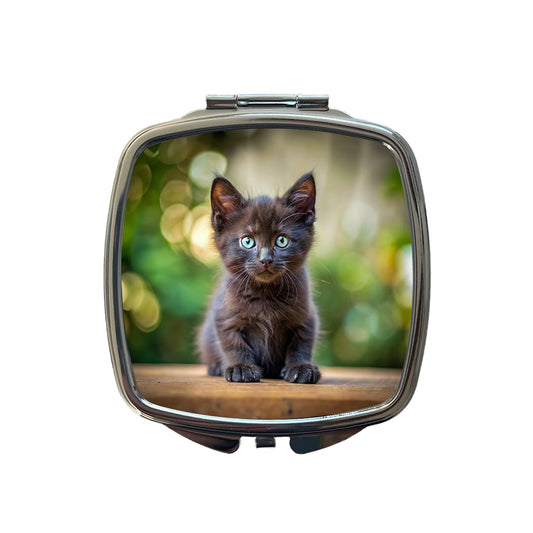 Black Cat Kitten Photo Small Travel Purse Handbag Pocket Makeup Compact Mirror