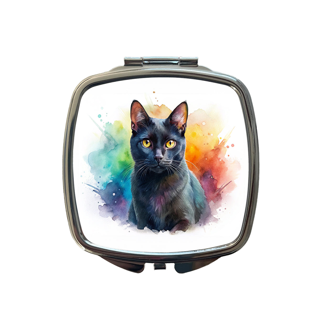 Black Cat Watercolor Style Small Travel Purse Handbag Pocket Makeup Compact Mirror
