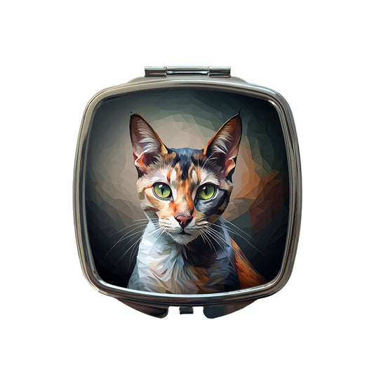 Calico Cat Abstract Stylized Art Small Travel Purse Handbag Pocket Makeup Compact Mirror