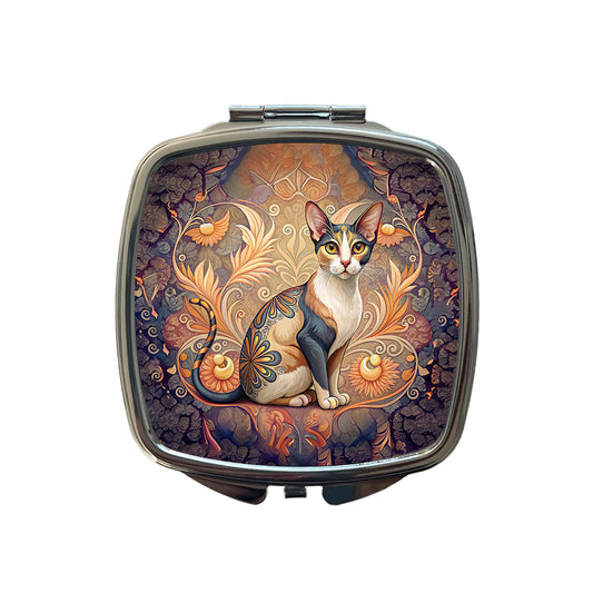 Calico Cat Art Nouveau Small Travel Purse Handbag Pocket Makeup Compact Mirror