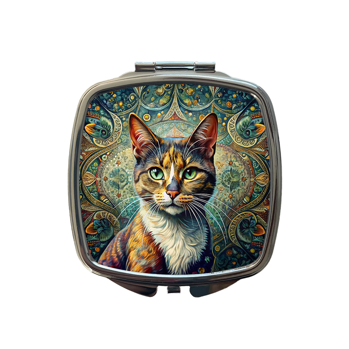Calico Cat Bohemian Art Small Travel Purse Handbag Pocket Makeup Compact Mirror