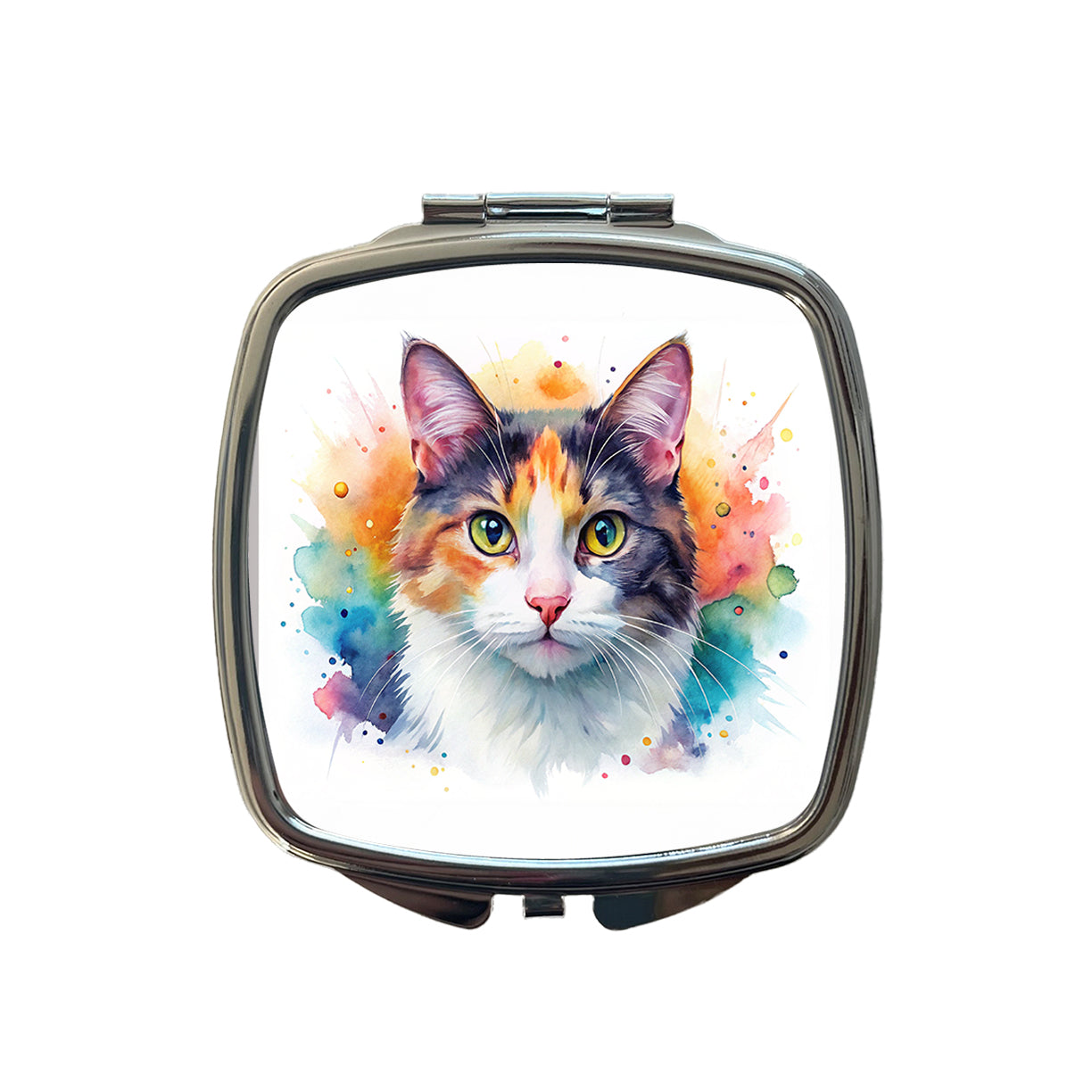 Calico Cat Watercolor Style Small Travel Purse Handbag Pocket Makeup Compact Mirror