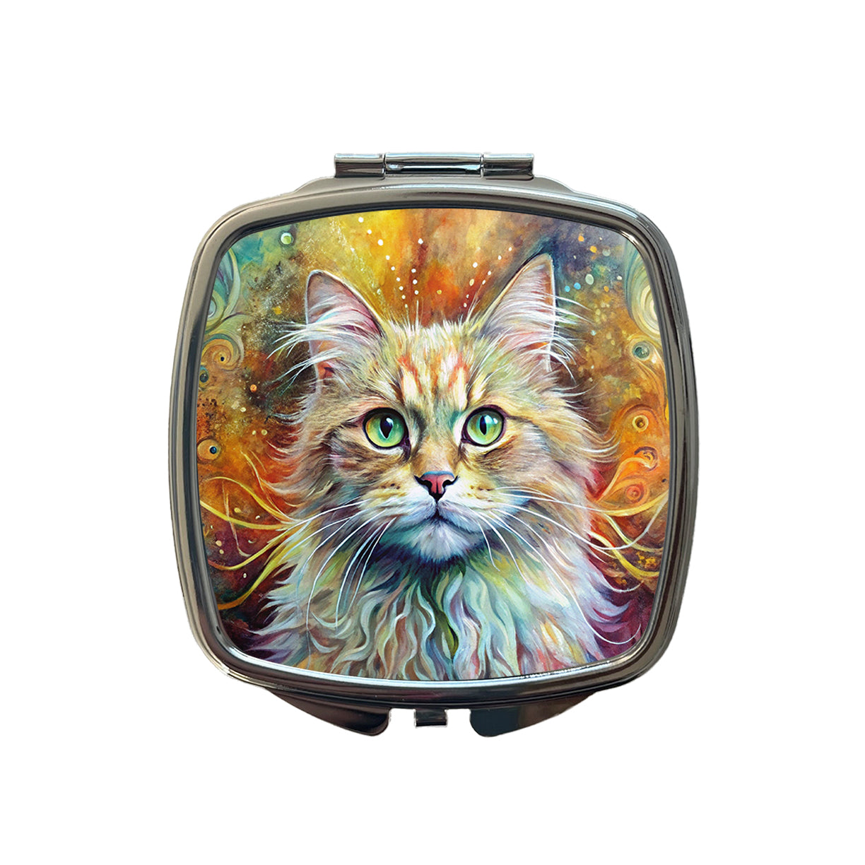 Persian Cat Abstract Art Small Travel Purse Handbag Pocket Makeup Compact Mirror