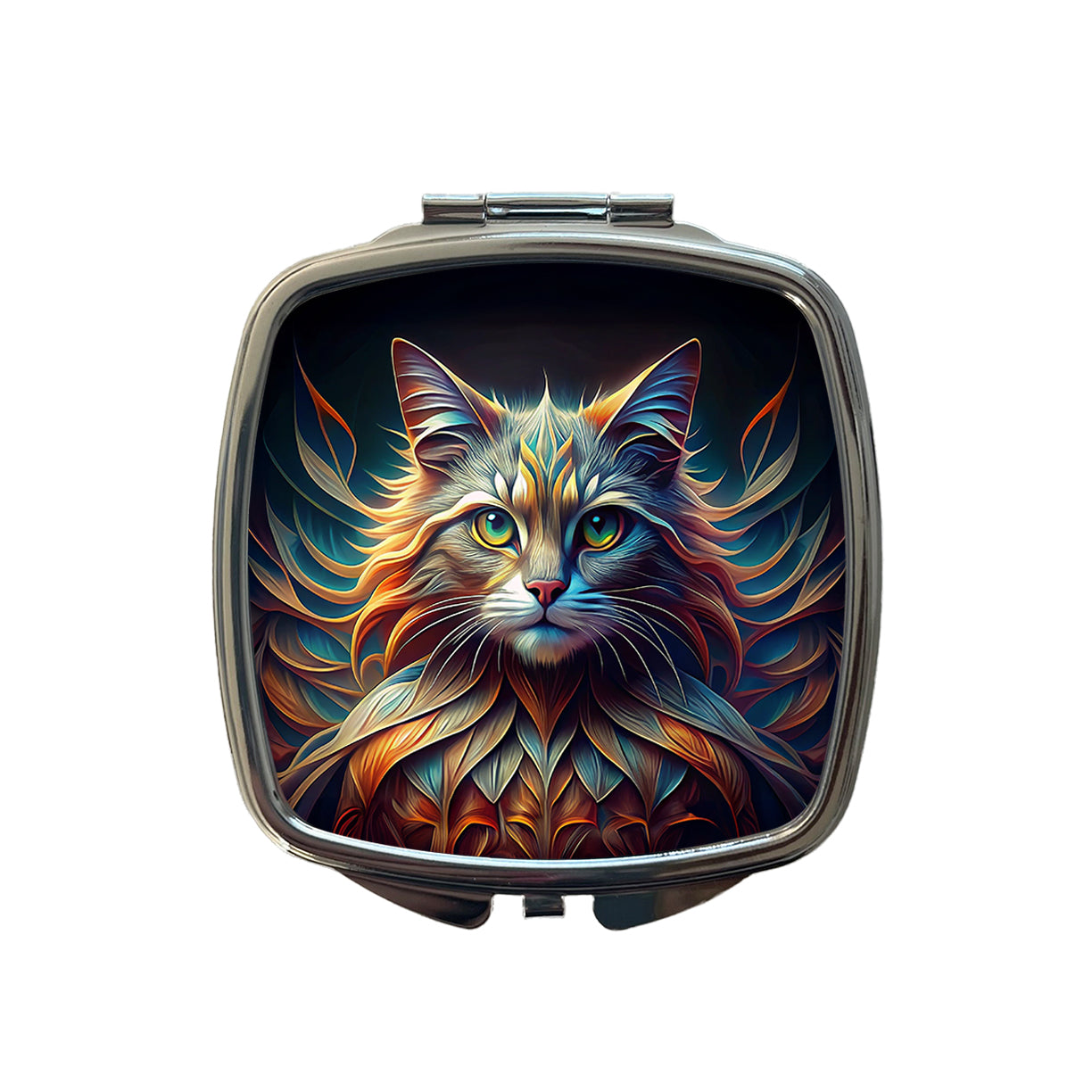 Persian Cat Abstract Stylized Art Small Travel Purse Handbag Pocket Makeup Compact Mirror