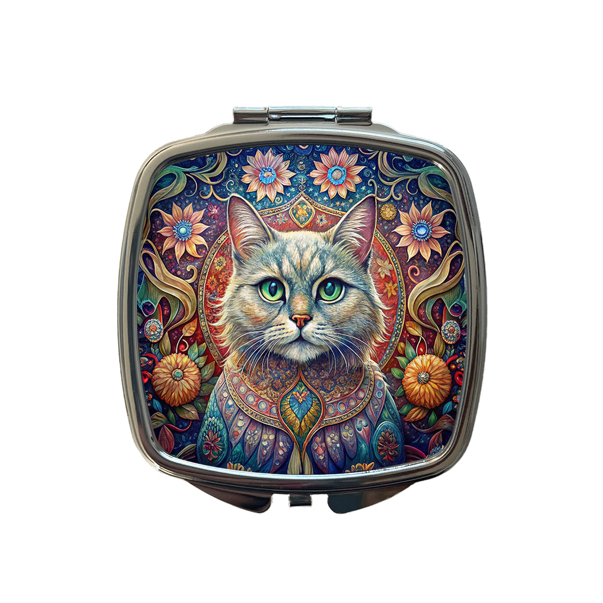 Persian Cat Bohemian Art Small Travel Purse Handbag Pocket Makeup Compact Mirror