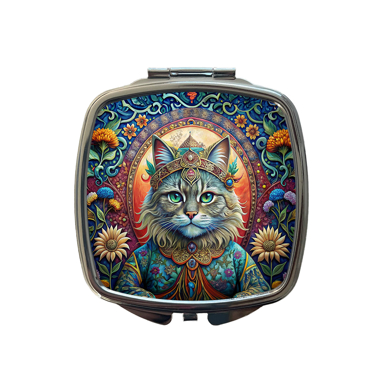 Persian Cat French Bohemian Art Small Travel Purse Handbag Pocket Makeup Compact Mirror