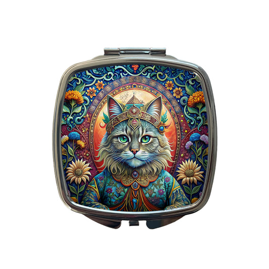 Persian Cat French Bohemian Art Small Travel Purse Handbag Pocket Makeup Compact Mirror