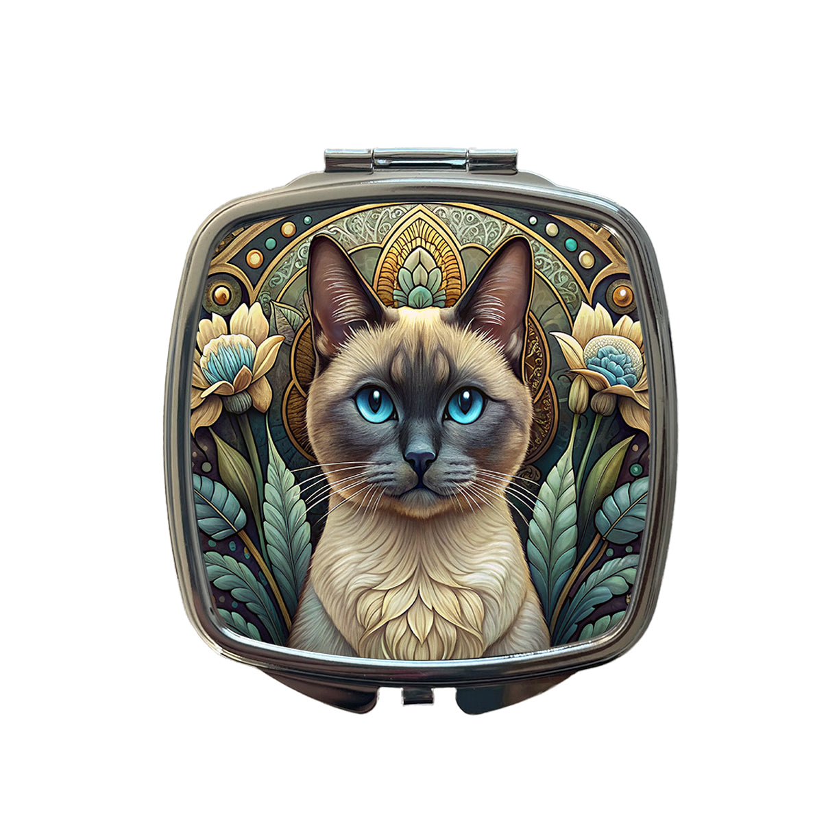 Siamese Cat Art Nouveau Small Travel Purse Handbag Pocket Makeup Compact Mirror
