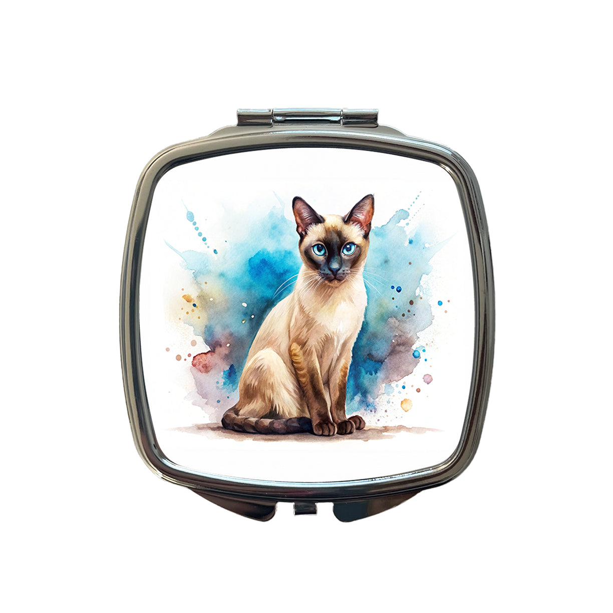 Siamese Cat Watercolor Style Small Travel Purse Handbag Pocket Makeup Compact Mirror