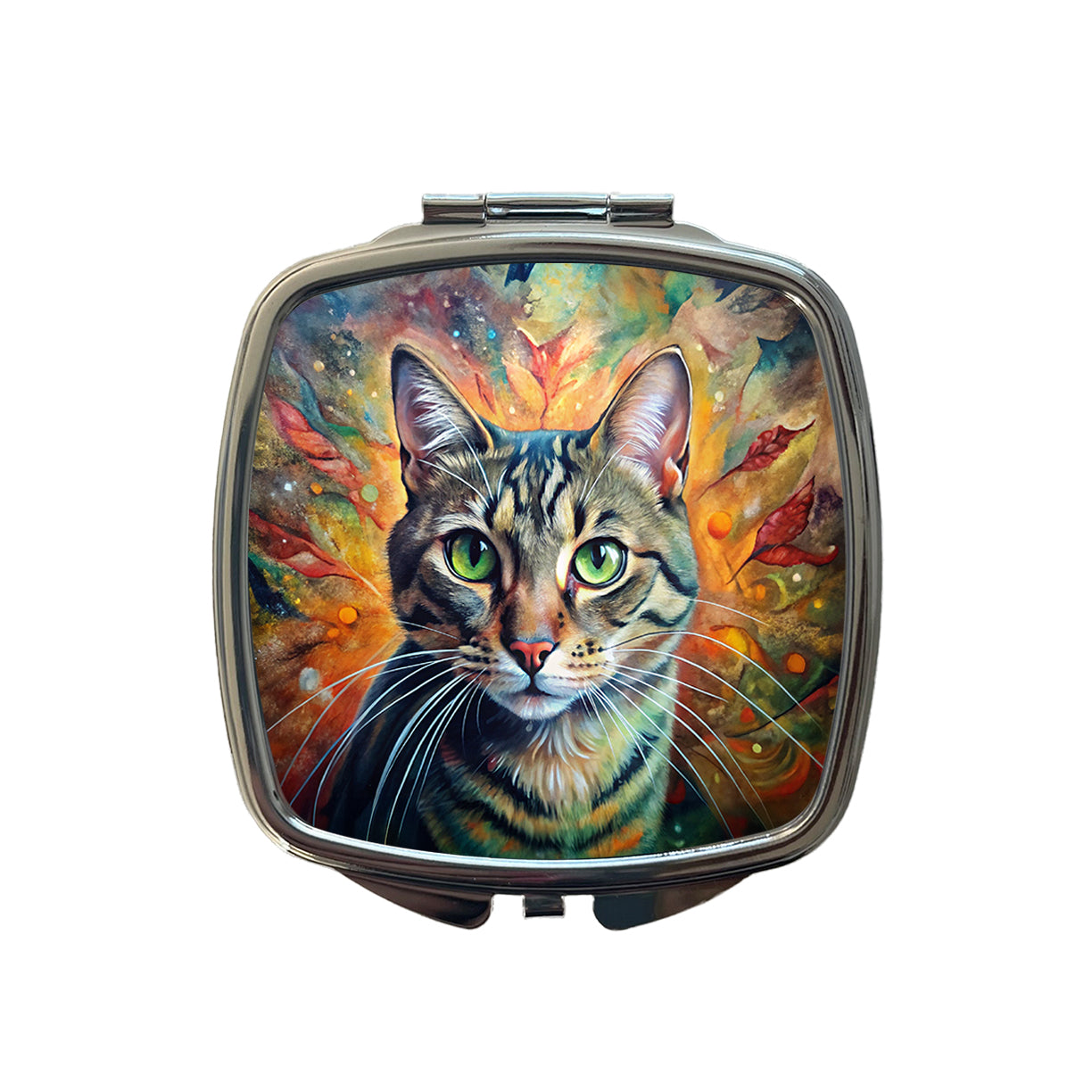 Tabby Cat Abstract Art Small Travel Purse Handbag Pocket Makeup Compact Mirror