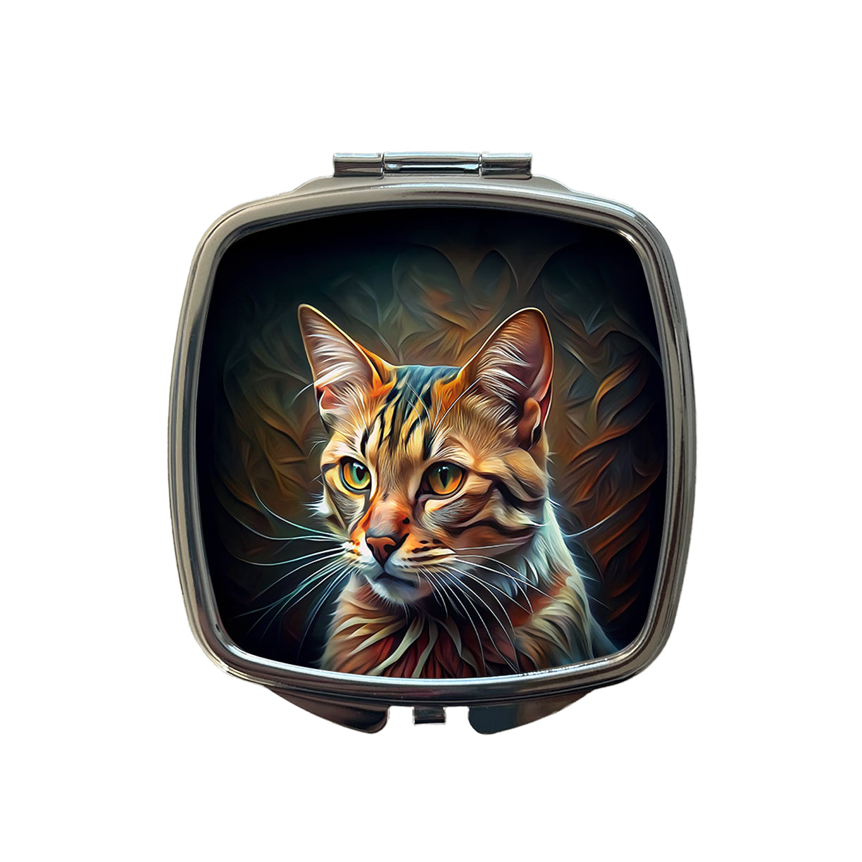 Tabby Cat Abstract Stylized Art Small Travel Purse Handbag Pocket Makeup Compact Mirror