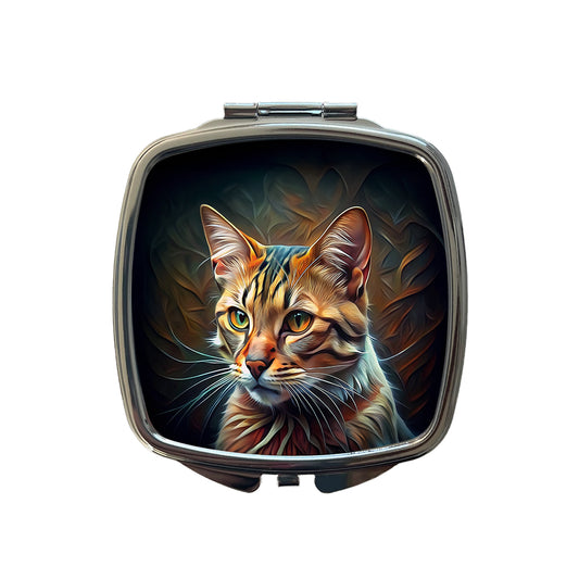 Tabby Cat Abstract Stylized Art Small Travel Purse Handbag Pocket Makeup Compact Mirror
