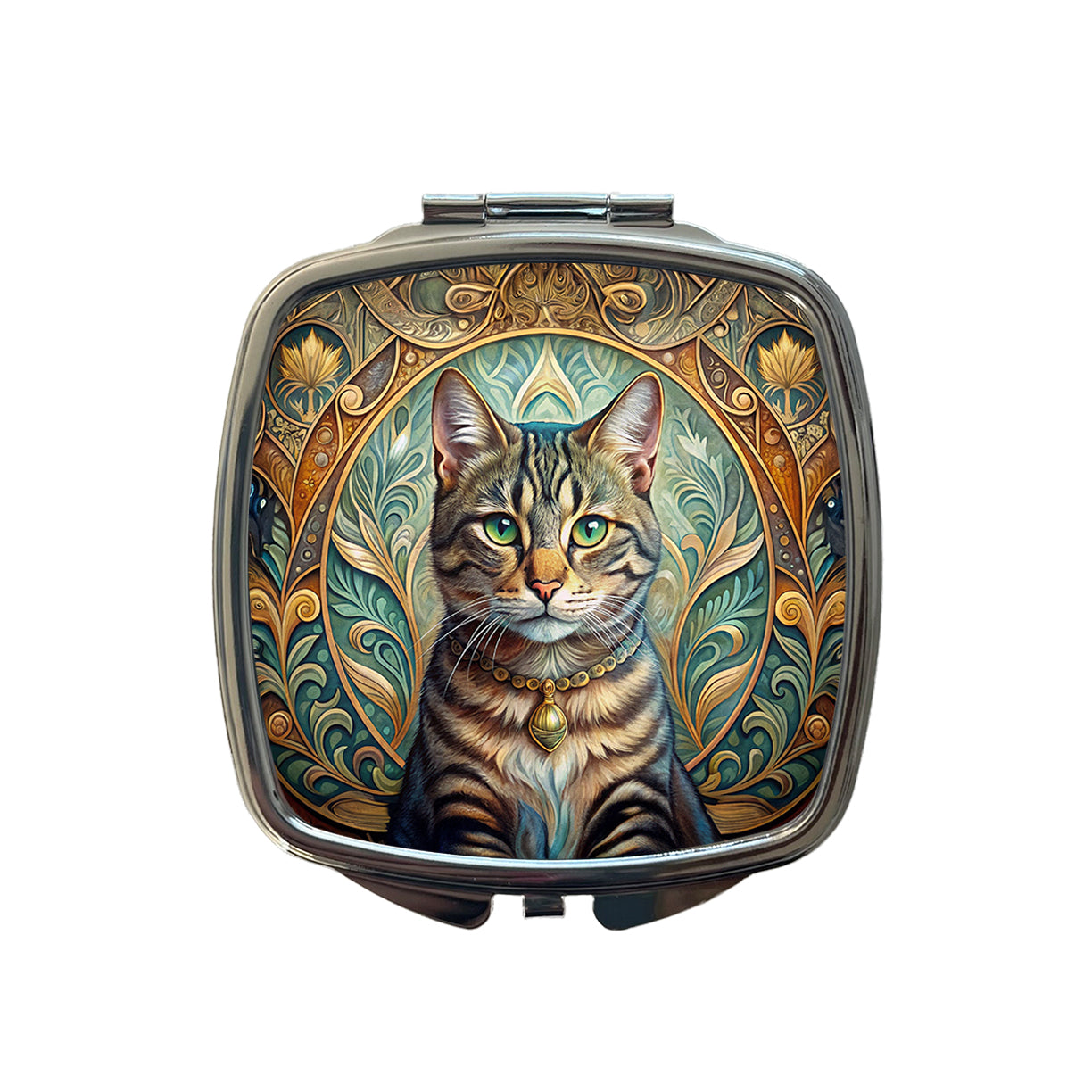 Tabby Cat Art Nouveau Small Travel Purse Handbag Pocket Makeup Compact Mirror