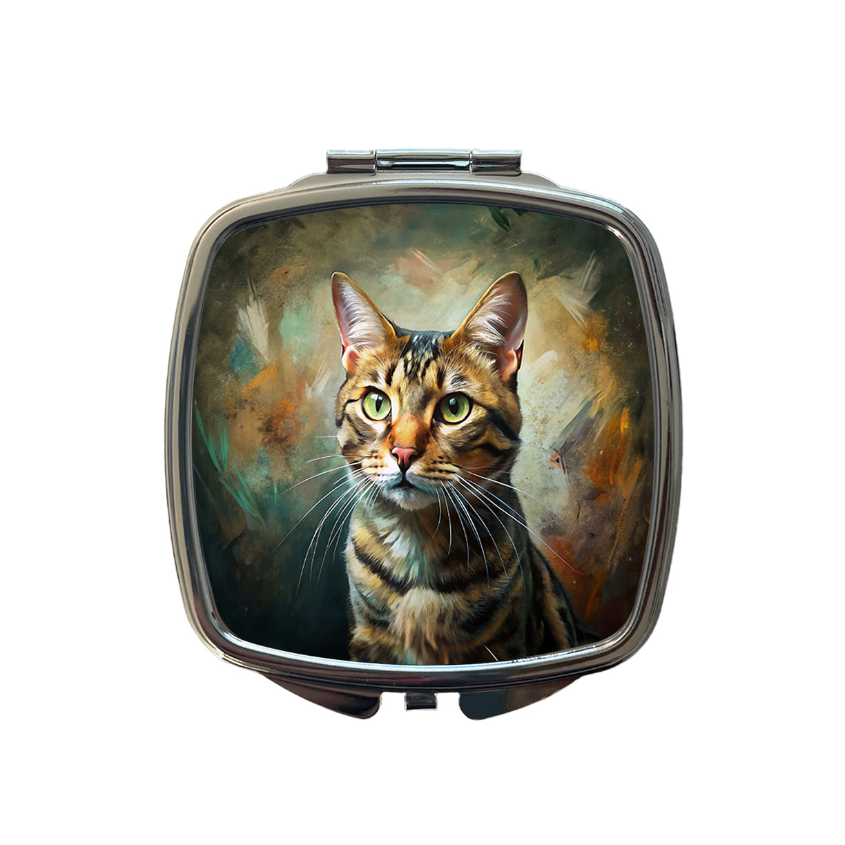 Tabby Cat Expressionism Art Small Travel Purse Handbag Pocket Makeup Compact Mirror