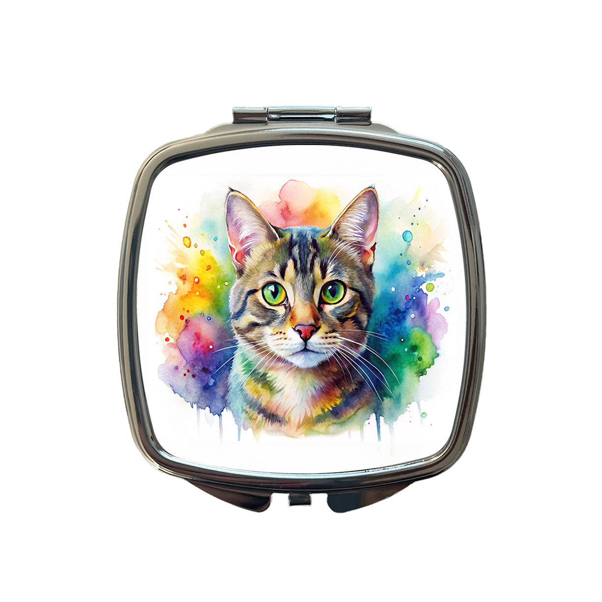 Tabby Cat Watercolor Style Small Travel Purse Handbag Pocket Makeup Compact Mirror
