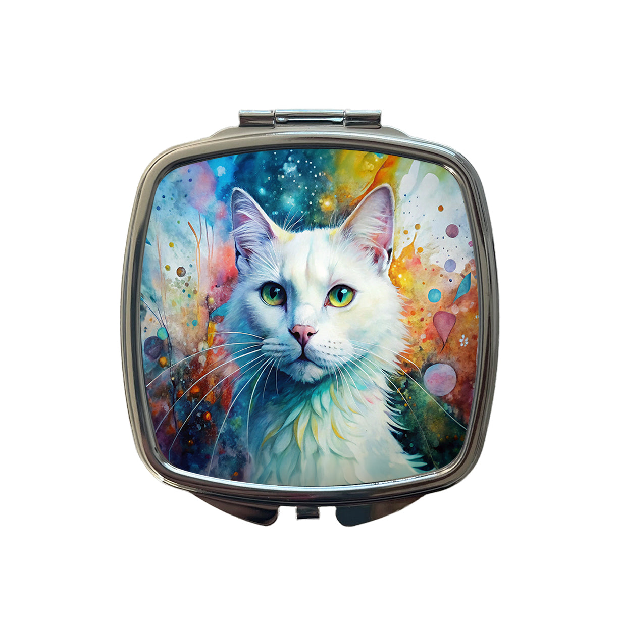 White Cat Abstract Art Small Travel Purse Handbag Pocket Makeup Compact Mirror
