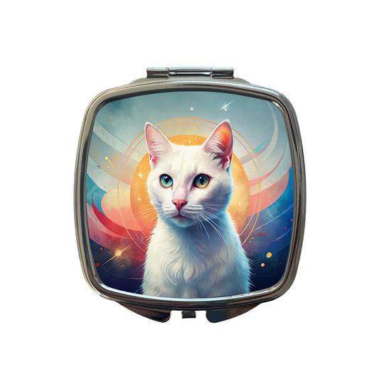 White Cat Contemporary Art Small Travel Purse Handbag Pocket Makeup Compact Mirror