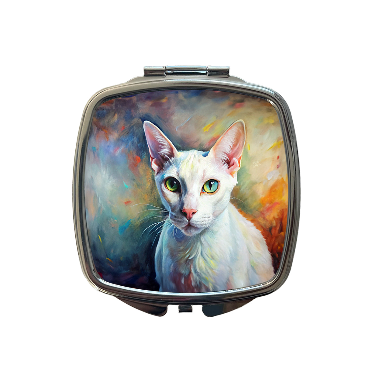 White Cat Expressionism Art Small Travel Purse Handbag Pocket Makeup Compact Mirror