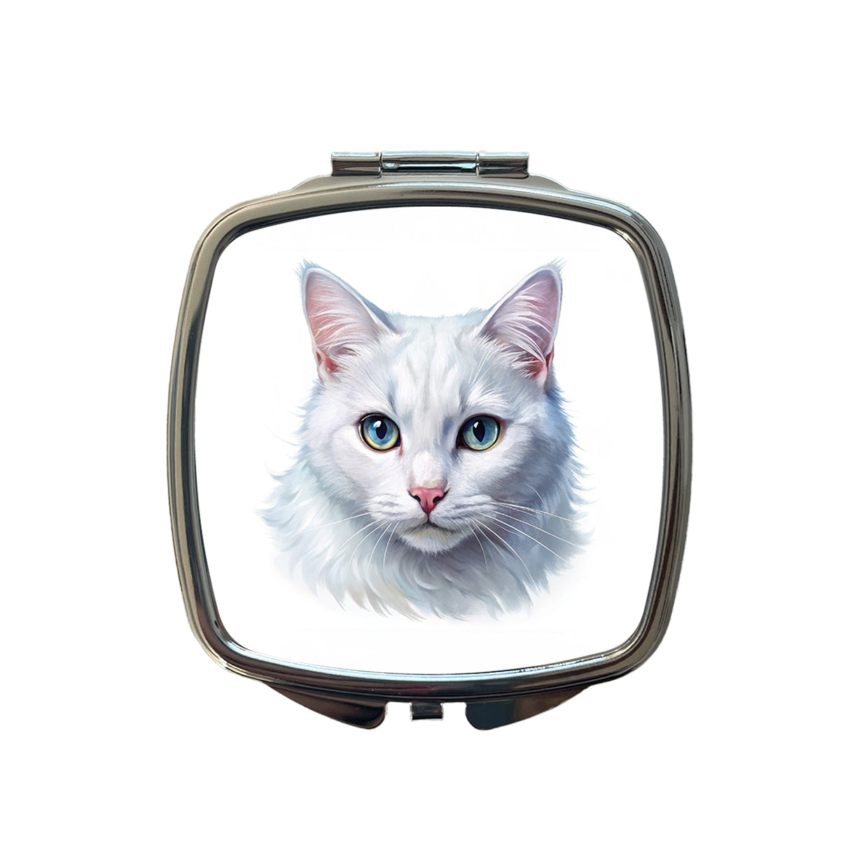 White Cat Illustration Small Travel Purse Handbag Pocket Makeup Compact Mirror
