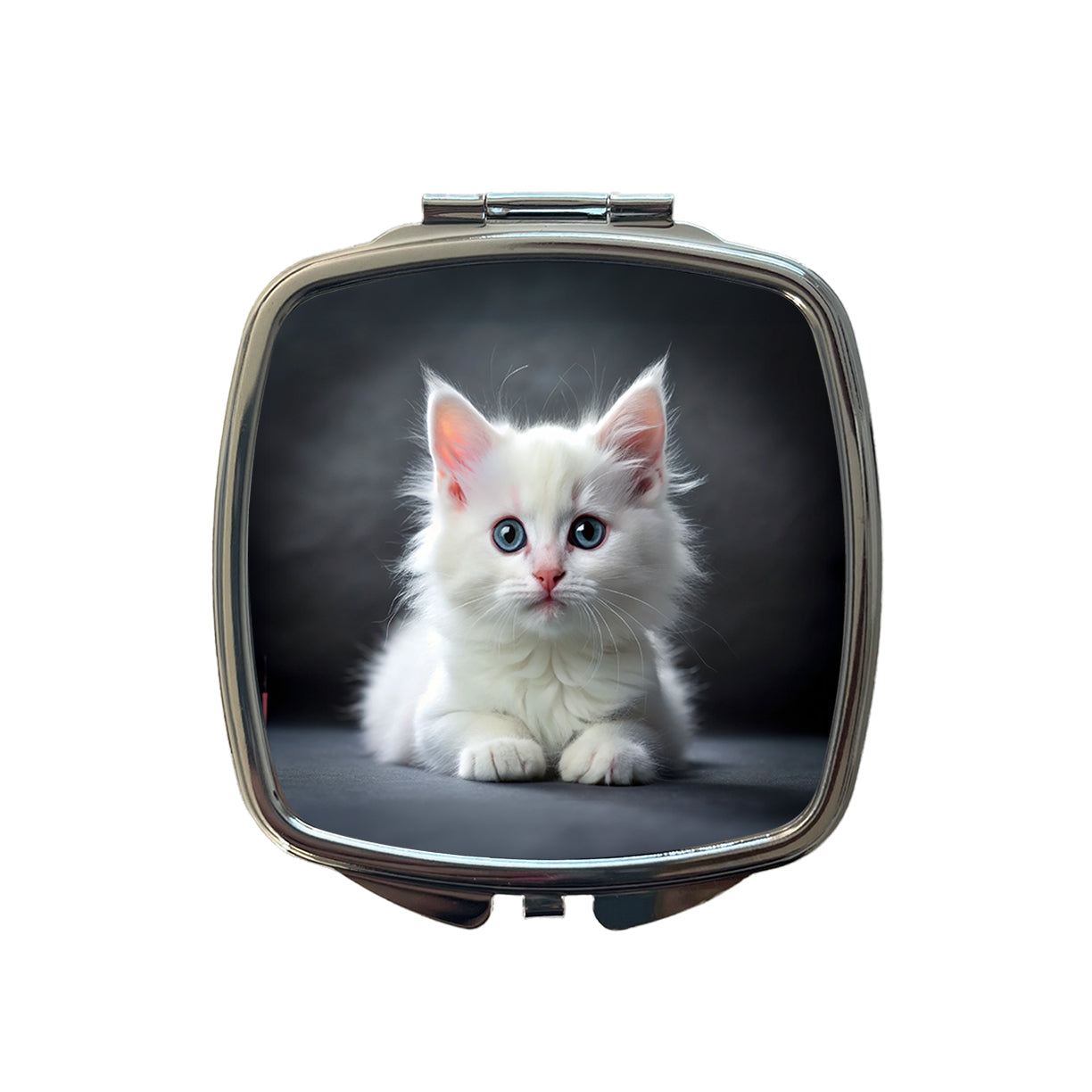 White Cat Kitten Photo Small Travel Purse Handbag Pocket Makeup Compact Mirror