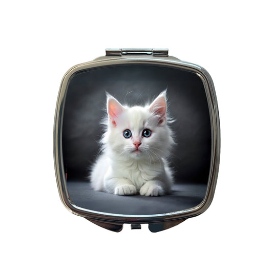 White Cat Kitten Photo Small Travel Purse Handbag Pocket Makeup Compact Mirror