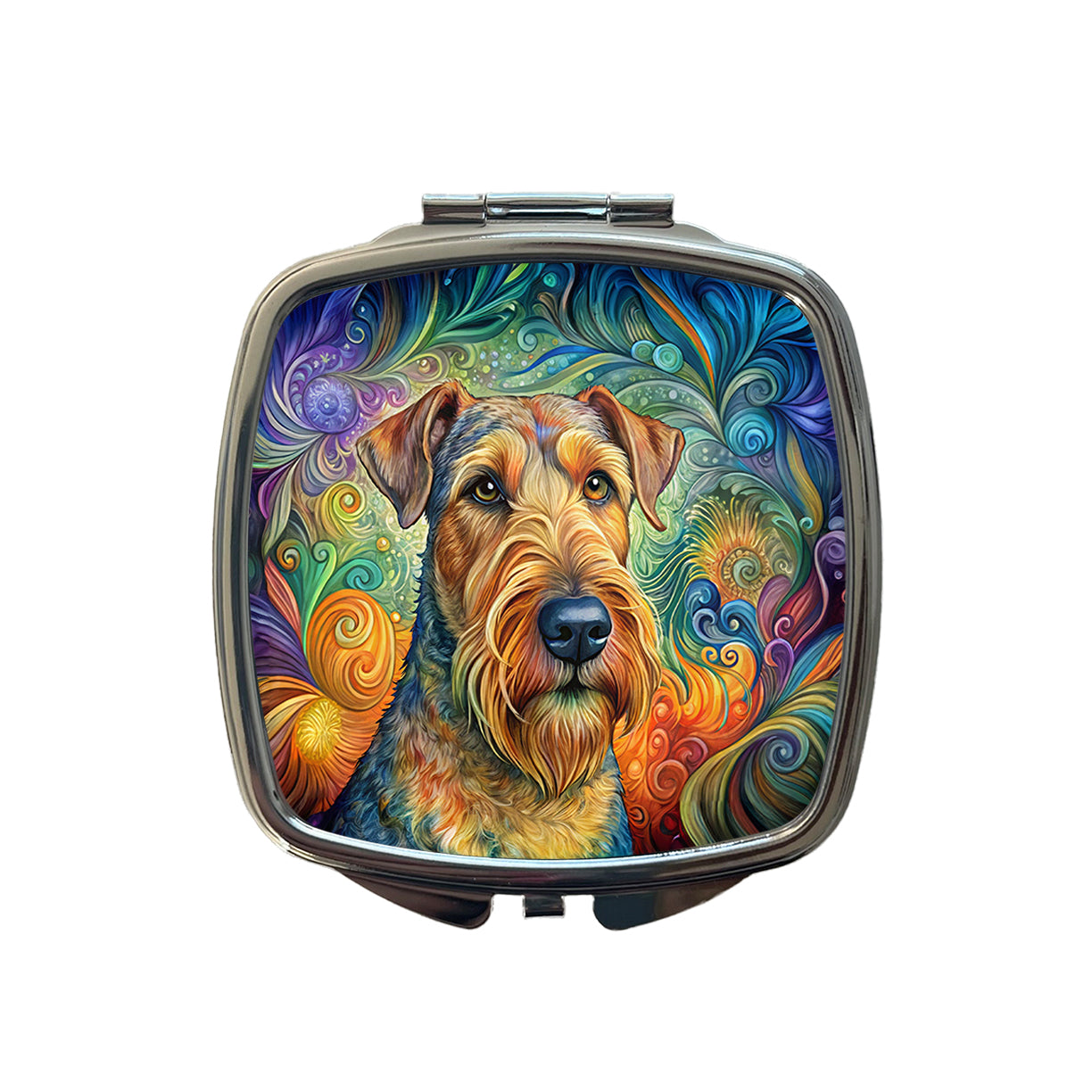 Airedale Terrier Dog Bohemian Art Small Travel Purse Handbag Pocket Makeup Compact Mirror