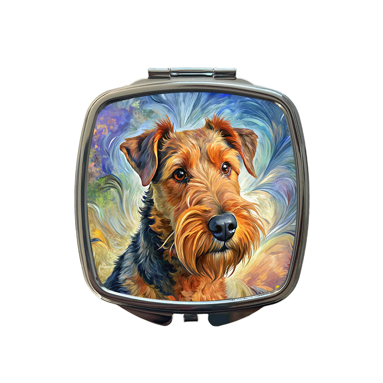 Airedale Terrier Dog Expressionism Art Small Travel Purse Handbag Pocket Makeup Compact Mirror