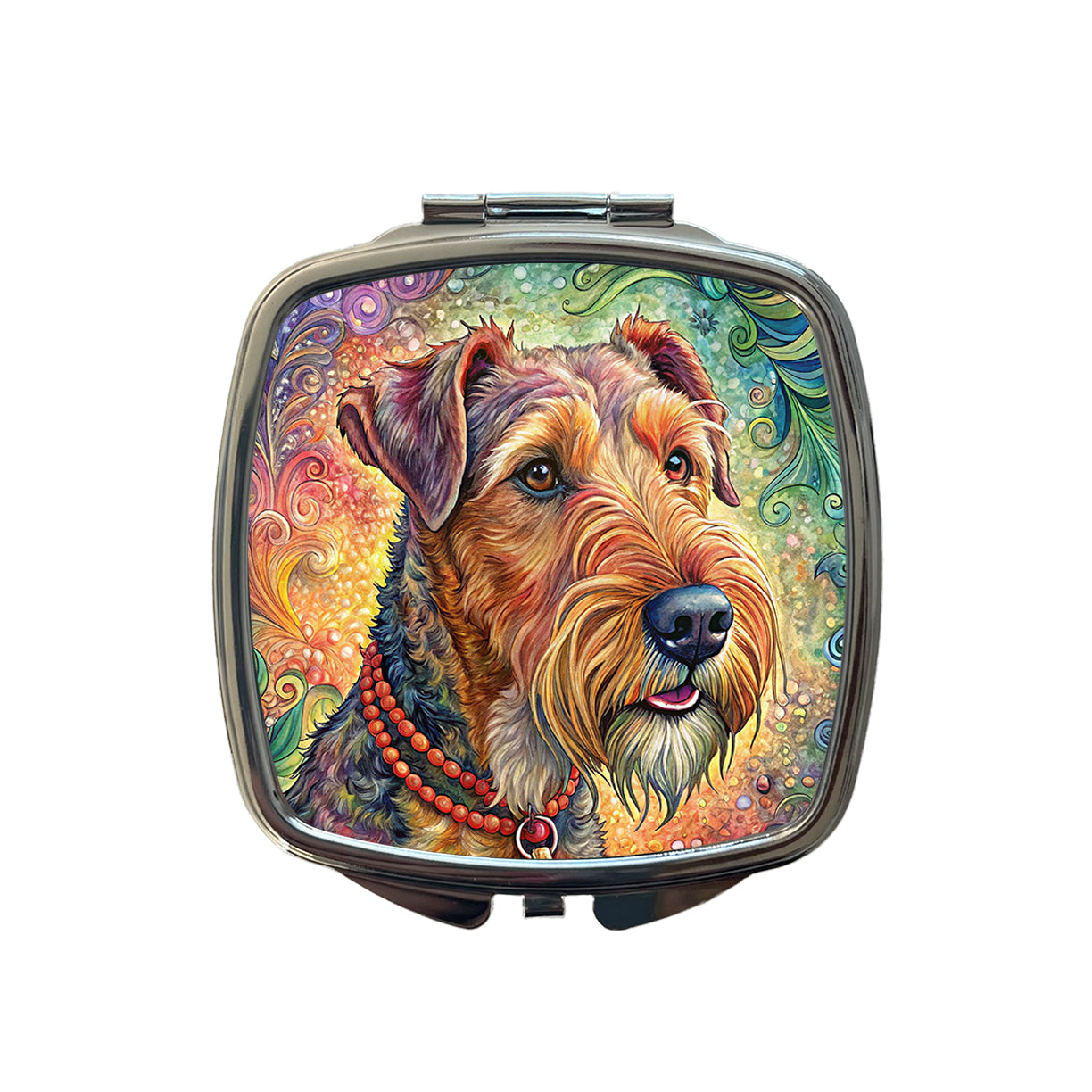 Airedale Terrier Dog French Bohemian Art Small Travel Purse Handbag Pocket Makeup Compact Mirror