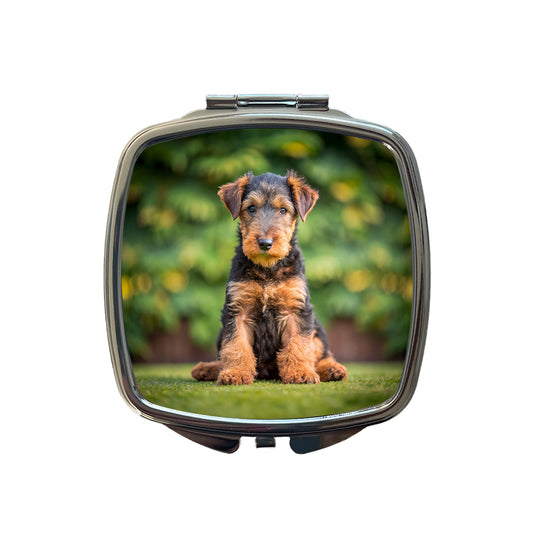 Airedale Terrier Dog Puppy Photo Small Travel Purse Handbag Pocket Makeup Compact Mirror