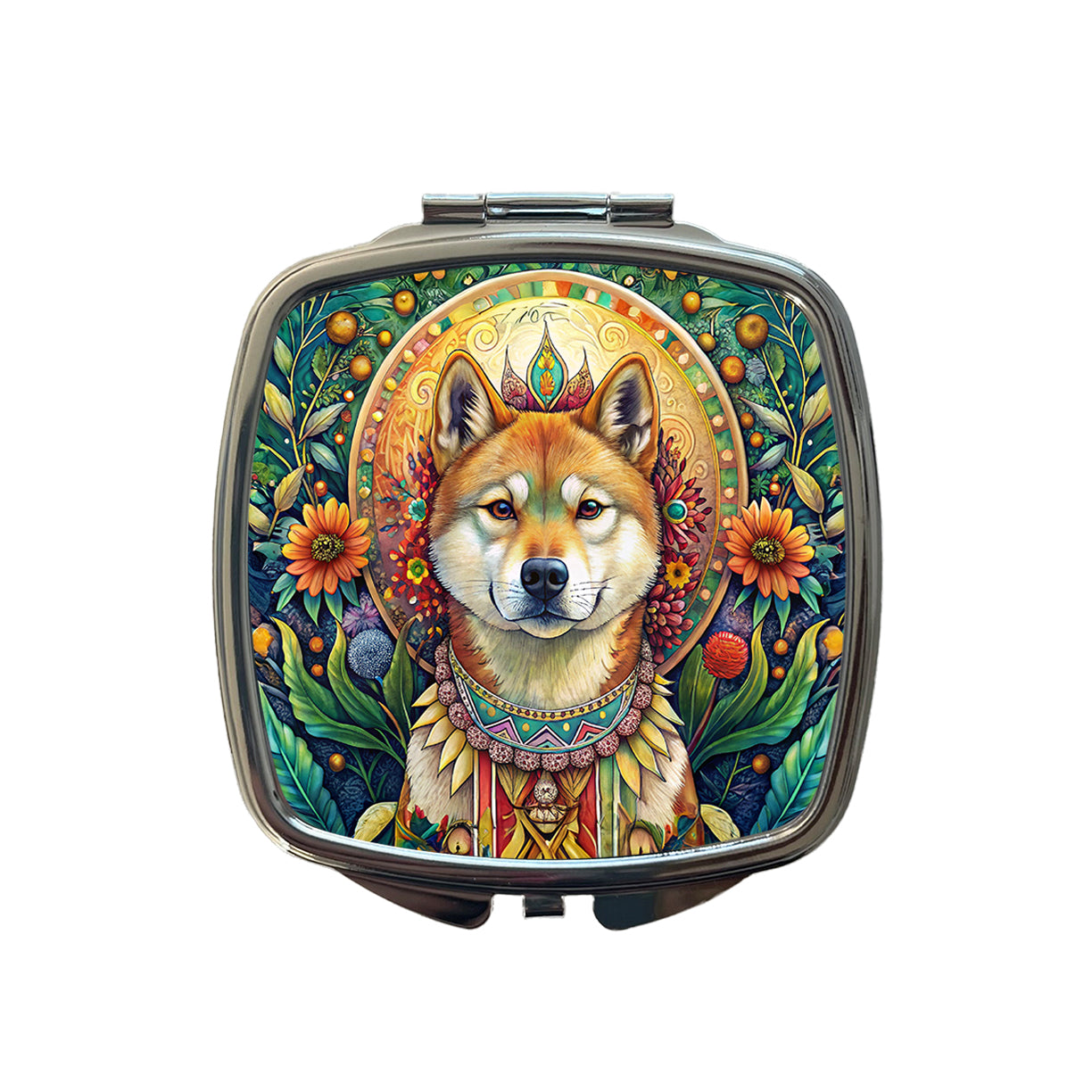 Akita Dog Bohemian Art Small Travel Purse Handbag Pocket Makeup Compact Mirror