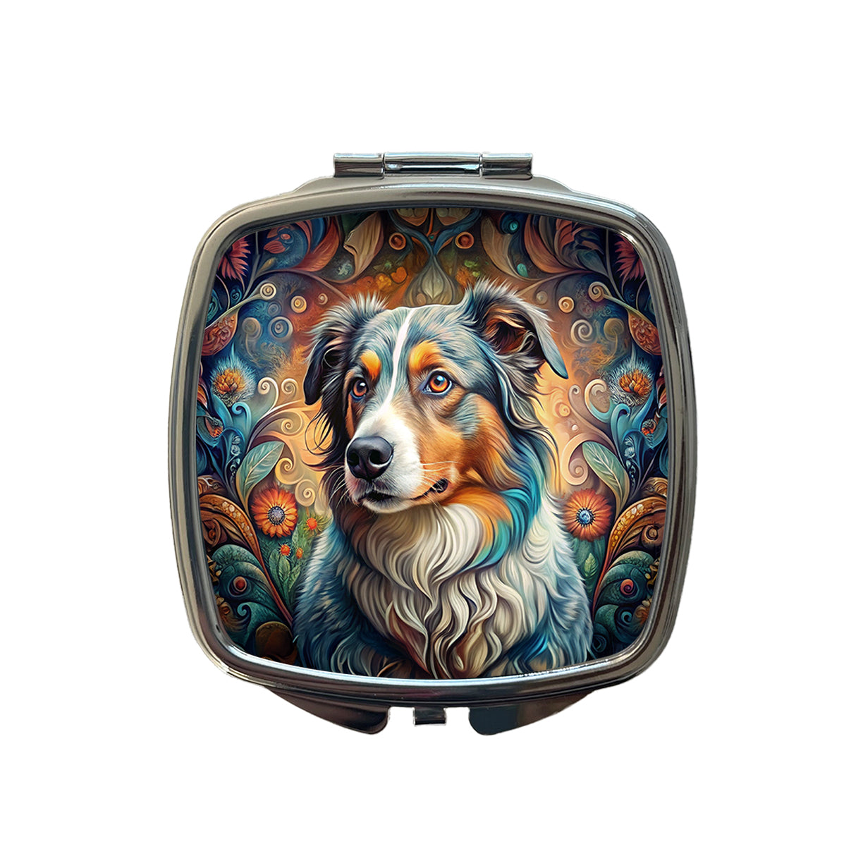 Australian Shepherd Dog Bohemian Art Small Travel Purse Handbag Pocket Makeup Compact Mirror