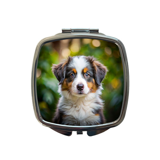 Australian Shepherd Dog Puppy Photo Small Travel Purse Handbag Pocket Makeup Compact Mirror