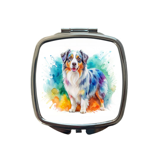 Australian Shepherd Dog Watercolor Style Small Travel Purse Handbag Pocket Makeup Compact Mirror