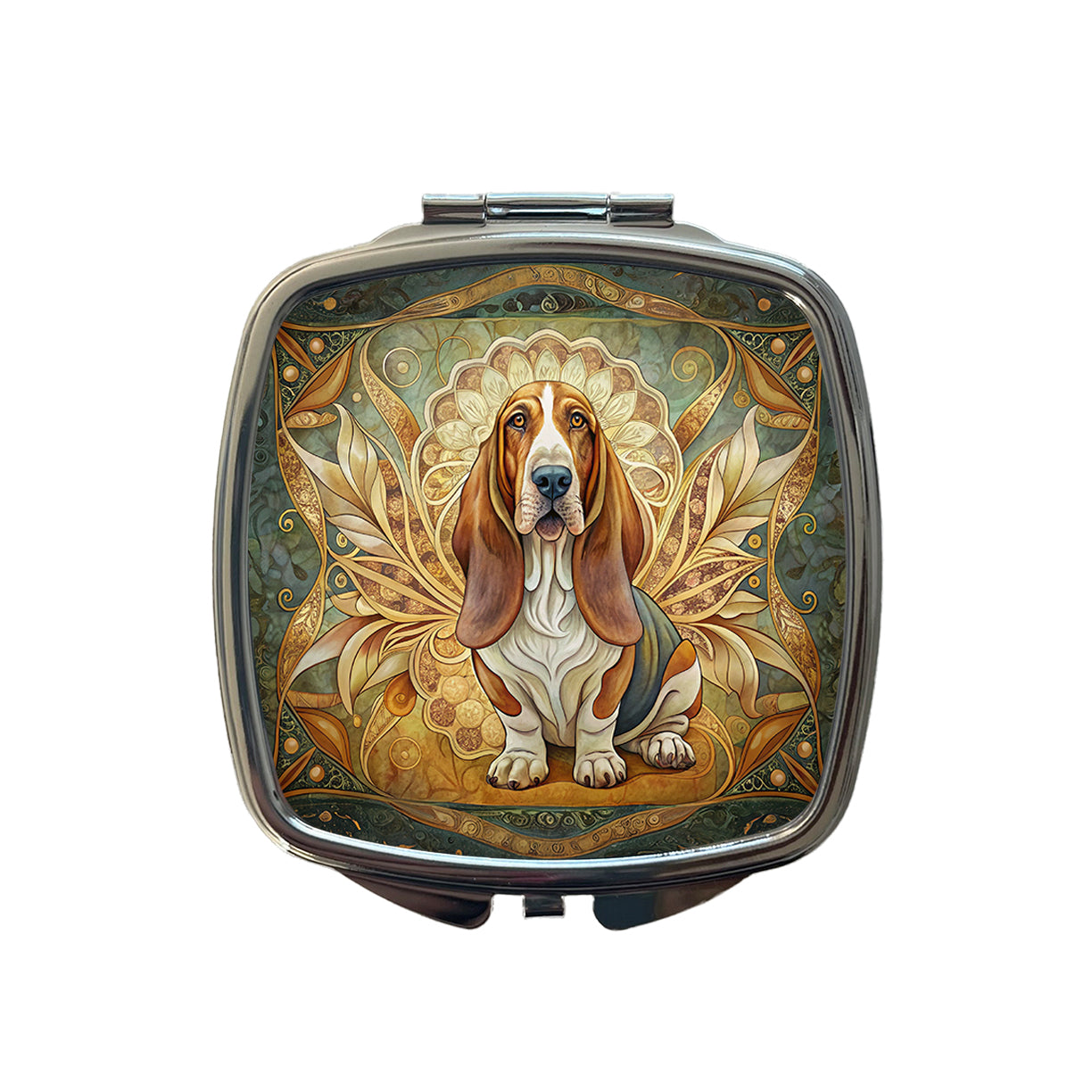Basset Hound Dog Art Nouveau Small Travel Purse Handbag Pocket Makeup Compact Mirror