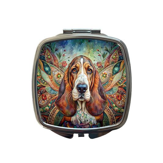 Basset Hound Dog Bohemian Art Small Travel Purse Handbag Pocket Makeup Compact Mirror