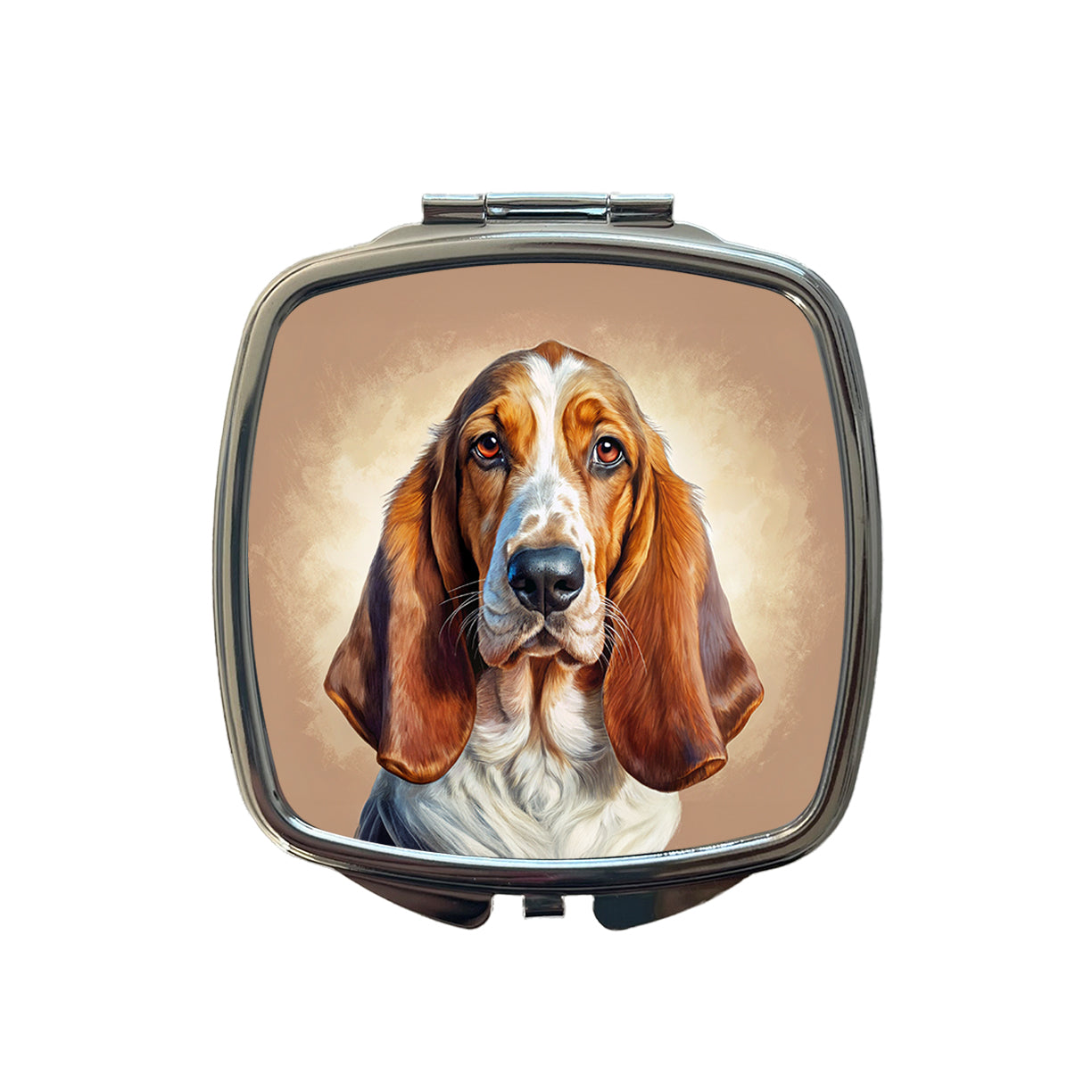 Basset Hound Dog Illustration Small Travel Purse Handbag Pocket Makeup Compact Mirror