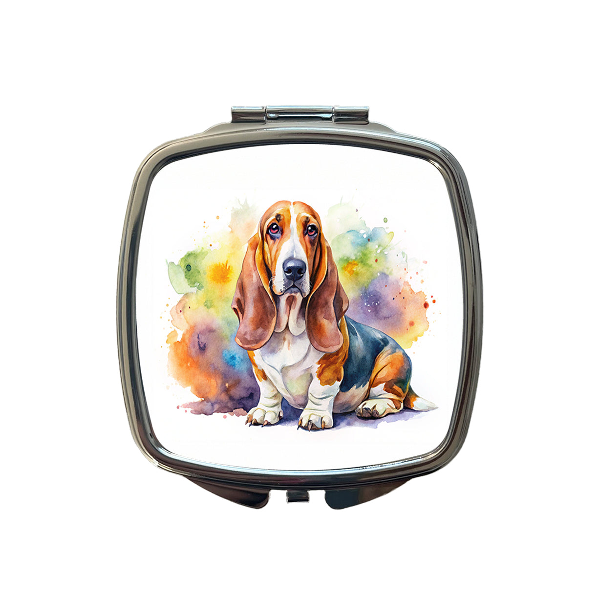 Basset Hound Dog Watercolor Style Small Travel Purse Handbag Pocket Makeup Compact Mirror